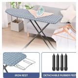 APEXCHASER Ironing Board Full Size, Iron Board with Ironrest, Lightweight Iron Table Stand Adjustable Height, Foldable Iron and Ironing Boards Set with Thick Padding, Sturdy Metal Legs, Blue 43x13