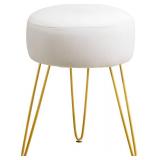 LUE BONA Vanity Stool, White Vanity Stools for Makeup Room, Round Ottoman Foot Stool, Velvet Footrest Vanity Chair for Bathroom Vanity, Bedroom, Living Room, Entryway, Offices