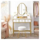 LUE BONA Vanity Stool, White Vanity Stools for Makeup Room, Round Ottoman Foot Stool, Velvet Footrest Vanity Chair for Bathroom Vanity, Bedroom, Living Room, Entryway, Offices