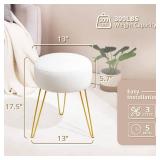 LUE BONA Vanity Stool, White Vanity Stools for Makeup Room, Round Ottoman Foot Stool, Velvet Footrest Vanity Chair for Bathroom Vanity, Bedroom, Living Room, Entryway, Offices