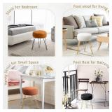 LUE BONA Vanity Stool, White Vanity Stools for Makeup Room, Round Ottoman Foot Stool, Velvet Footrest Vanity Chair for Bathroom Vanity, Bedroom, Living Room, Entryway, Offices