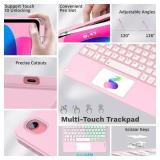 MoKo Touch Keyboard Case for iPad (A16) 11th Generation 11 inch 2025, iPad 10th Generation 10.9 inch Case with Pencil Holder, 7 Colors Backlit Multi-TrackPad Detachable Bluetooth Keyboard,Nosegay Pink