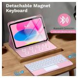 MoKo Touch Keyboard Case for iPad (A16) 11th Generation 11 inch 2025, iPad 10th Generation 10.9 inch Case with Pencil Holder, 7 Colors Backlit Multi-TrackPad Detachable Bluetooth Keyboard,Nosegay Pink