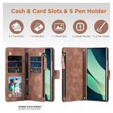 for Samsung Galaxy-Z-Fold-7 Wallet Case: with RFID Blocking Card Slots (6 Cards) & Hidden S Pen Holder | Soft PU Leather Magnetic Snap Zipper Wrist Strap Protective Phone Cover - Brown