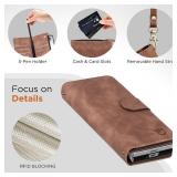 for Samsung Galaxy-Z-Fold-7 Wallet Case: with RFID Blocking Card Slots (6 Cards) & Hidden S Pen Holder | Soft PU Leather Magnetic Snap Zipper Wrist Strap Protective Phone Cover - Brown