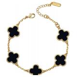 Gold Bracelet for Women Mother of Pearl Clover Bracelet 14K Gold Plated Dainty Four Leaf Clover Jewelry, Adjustable Charm Bracelets for Women Trendy, Elegant Gifts for Her