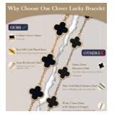 Gold Bracelet for Women Mother of Pearl Clover Bracelet 14K Gold Plated Dainty Four Leaf Clover Jewelry, Adjustable Charm Bracelets for Women Trendy, Elegant Gifts for Her