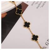 Gold Bracelet for Women Mother of Pearl Clover Bracelet 14K Gold Plated Dainty Four Leaf Clover Jewelry, Adjustable Charm Bracelets for Women Trendy, Elegant Gifts for Her