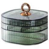 Jewelry Box, 3-Layer Acrylic Jewelry Organizer with Handle, Clear Jewelry Boxes for Women Girls, Make up Organizer, Jewelry Storage Holder (Green)