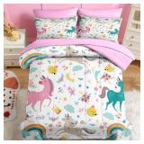 Nesker Comforter Full Size, Cute Colorful Unicorns Bedding Set for Kids Teen, Cloud Rainbow