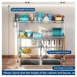 MOUKABAL Dish Drying Rack - Stainless Steel Over The Sink Dish Drying Rack (Expandable Length), 2 Tier Large Dish Rack with Utensil Holder, 32.3" - 33.9"(L) x 11.4"(W) x 32.3"(H) Silver