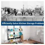 MOUKABAL Dish Drying Rack - Stainless Steel Over The Sink Dish Drying Rack (Expandable Length), 2 Tier Large Dish Rack with Utensil Holder, 32.3" - 33.9"(L) x 11.4"(W) x 32.3"(H) Silver