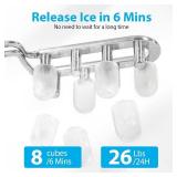 Retails for $176! Aeitto Countertop Ice Maker Machine, 26lbs Ice in 24H, 8 Bullet Ice Cubes in 6 Mins, Self-Cleaning Portable Ice Maker with 2 Ice Sizes, Basket & Scoop for Home, Kitchen, Office, Stai