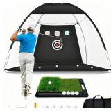 Golf Net, 10 x 7FT Golf Practice Nets for Backyard Driving Hitting Swing Chipping Training with Hitting Mat for Indoor & Outdoor, Gifts for Men Dad Husband Golfers Him