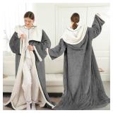 ESTINGO Wearable Electric Throw Heated Blanket with Foot Pocket, Heated Electric Blanket with Sleeves, 6 Heating Levels and 1-4H Timer, Heated Hoodie Women for Mom Grandma 50" 70" Grey