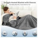 ESTINGO Wearable Electric Throw Heated Blanket with Foot Pocket, Heated Electric Blanket with Sleeves, 6 Heating Levels and 1-4H Timer, Heated Hoodie Women for Mom Grandma 50" 70" Grey