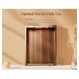 Acacia Wood Serving Tray with Metal Handles, 17x13in Large Ottoman Tray, Food Drinks Tray for Coffee Table, Breakfast, Dinner & Bar, Rustic Decorative Tray for Kitchen, Bedroom Gift Box