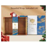 Acacia Wood Serving Tray with Metal Handles, 17x13in Large Ottoman Tray, Food Drinks Tray for Coffee Table, Breakfast, Dinner & Bar, Rustic Decorative Tray for Kitchen, Bedroom Gift Box