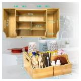 Coffee Station Organizer for Countertop, Bamboo Coffee Bar Condiment Organizer, Extendable Tea Condiment Storage for Bar Decor, Kitchen, Office, 7 Compartment