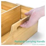 Coffee Station Organizer for Countertop, Bamboo Coffee Bar Condiment Organizer, Extendable Tea Condiment Storage for Bar Decor, Kitchen, Office, 7 Compartment