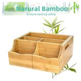 Coffee Station Organizer for Countertop, Bamboo Coffee Bar Condiment Organizer, Extendable Tea Condiment Storage for Bar Decor, Kitchen, Office, 7 Compartment