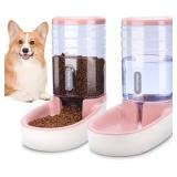Meikuler Automatic Dog Cat Feeder and Water Dispenser Set,Waterer and Gravity Food Feeder for Small & Medium Dogs Cats Puppies,Large Capacity 1 Gallon x 2(Pink)
