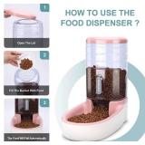 Meikuler Automatic Dog Cat Feeder and Water Dispenser Set,Waterer and Gravity Food Feeder for Small & Medium Dogs Cats Puppies,Large Capacity 1 Gallon x 2(Pink)