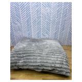 Exclusivo Mezcla Fleece Throw Blanket for Couch, Super Soft Striped Jacquard Bed Blanket, Lightweight Fuzzy Cozy for All Seasons, 50x60 Inches, Light Grey