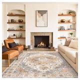 5x7 Area Rugs for Living Room,Stain Resistant Washable Rug,Non-Slip Backing Rugs for Bedroom,Kitchen,Printed Vintage Home Decor Rug (Turmeric/Grey, 5