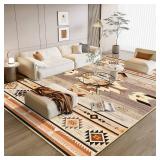 Retails for $113! Western Rugs for Living Room 8x10, Non Slip Extra Large Rug for Bedroom Dining Table Kitchen, Soft Throw Rugs with Rubber Backing Washable, Warm Beige