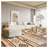 Retails for $113! Western Rugs for Living Room 8x10, Non Slip Extra Large Rug for Bedroom Dining Table Kitchen, Soft Throw Rugs with Rubber Backing Washable, Warm Beige