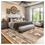 Retails for $113! Western Rugs for Living Room 8x10, Non Slip Extra Large Rug for Bedroom Dining Table Kitchen, Soft Throw Rugs with Rubber Backing Washable, Warm Beige