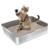 Stainless Steel Litter Box - 17.7" L x 13.77" W x 4" H Metal Cat Litter Box, Non Stick, No Smell, Easy Entry,Easy to Clean,Metal Litterbox for Kitten,Elderly Cats,Bunny