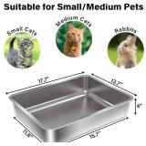 Stainless Steel Litter Box - 17.7" L x 13.77" W x 4" H Metal Cat Litter Box, Non Stick, No Smell, Easy Entry,Easy to Clean,Metal Litterbox for Kitten,Elderly Cats,Bunny