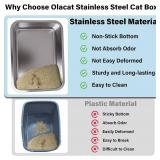 Stainless Steel Litter Box - 17.7" L x 13.77" W x 4" H Metal Cat Litter Box, Non Stick, No Smell, Easy Entry,Easy to Clean,Metal Litterbox for Kitten,Elderly Cats,Bunny
