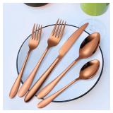 Copper Flatware Set 8 Stainless Steel Silverware 40 Pieces include Forks Spoons Knives Heavy Duty Durable for Home Kitchen Festival Parties Resturant Utensils