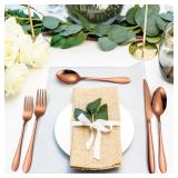 Copper Flatware Set 8 Stainless Steel Silverware 40 Pieces include Forks Spoons Knives Heavy Duty Durable for Home Kitchen Festival Parties Resturant Utensils