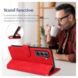 for Samsung Galaxy S21 Case Wallet, RFID Blocking 4 Card Slots Holder, S21 Phone Case, Wrist Strap, Shockproof Protective, Stand Soft PU Leather Folio Flip Cover (Red)