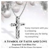 Retails for $140! Moissanite Cross Necklace for Women Faith Pendant Christian Gifts Rodium Sterling Silver Jewelry for Her Wife Daughter Granddaughter Mom Grandma Anniversary Christmas Birthday Mother