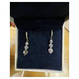 Retails for $150! Moissanite Three-stone Diamond Drop Earrings for Women S925 Rodium Vermeil Sterling Silver Trilogy Dangle for Wife Girlfriend Mom Gifts for Her Daughter on Birthday Wedding Anniversa
