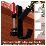 4 Pack Stocking Holders for Mantle for Christmas Decorations,2 in 1 Mantle Garland Holder for Hanging Christmas Stockings,No Drilling Required & Adjustable Garland Hanger, Metal(Black)