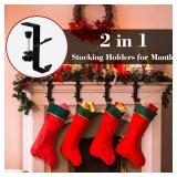 4 Pack Stocking Holders for Mantle for Christmas Decorations,2 in 1 Mantle Garland Holder for Hanging Christmas Stockings,No Drilling Required & Adjustable Garland Hanger, Metal(Black)