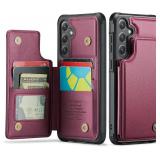 Vinich for Samsung Galaxy S25 Plus Wallet Case with Card Holder, RFID Blocking Credit Slots Kickstand Shockproof Phone Cover Fit for Galaxy S25 Plus 6.7" Wine Red