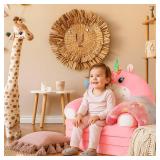Toddler Couch Comfy Baby Sofa with Blanket Christmas Unicorn Kids Couch Fold Out Soft Toddler Chair for Boys Girls, Convertible Sofa Baby Chair to Lounger for Reading Playing, Pink