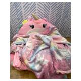 Toddler Couch Comfy Baby Sofa with Blanket Christmas Unicorn Kids Couch Fold Out Soft Toddler Chair for Boys Girls, Convertible Sofa Baby Chair to Lounger for Reading Playing, Pink