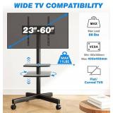 Rfiver Mobile TV Stand for 23-60 Inch LCD LED Flat/Curved Panel Screen TVs up to 88 lbs, Rolling TV Stand with Adjustable Shelf & Tilt, Portable Floor Stand on Wheels for Bedroom, Living Room, Office