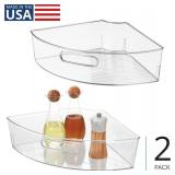 iDesign Clear Plastic 1/4 Wedge Bin for Corner Lazy Susan Cabinet, Kitchen Cabinet Organizer, 2-Pack
