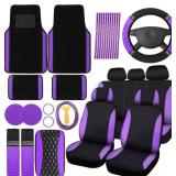 BBTO 43 Pcs Bling Car Accessories Set for Women Front Seats and Rear Bench Polyester Car Seat Protectors Wheel Cover Seat Floor Mats Full Crystal Automotive Interior Decor(Purple and Black)