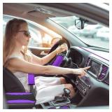 BBTO 43 Pcs Bling Car Accessories Set for Women Front Seats and Rear Bench Polyester Car Seat Protectors Wheel Cover Seat Floor Mats Full Crystal Automotive Interior Decor(Purple and Black)