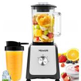 HOWORK Blender for Smoothies, 750W Personal Blender, 56 Oz Glass Jar, 16oz Portable Cups,2+P speed, 3 Functions for Smoothies, Frozen Drinks & Ice Cream,Grey